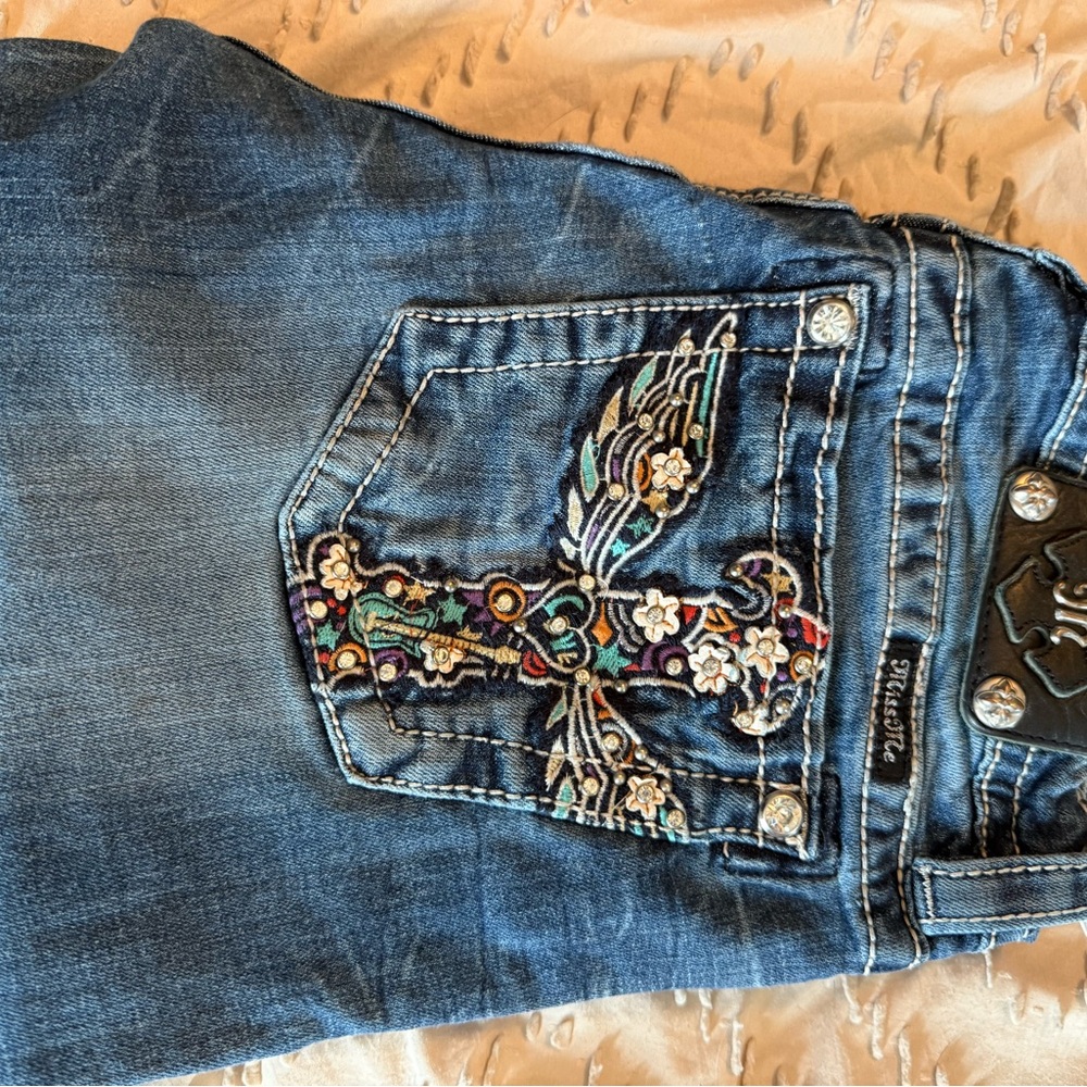 Miss Me Blue Jeans with Colorful Embroidery
